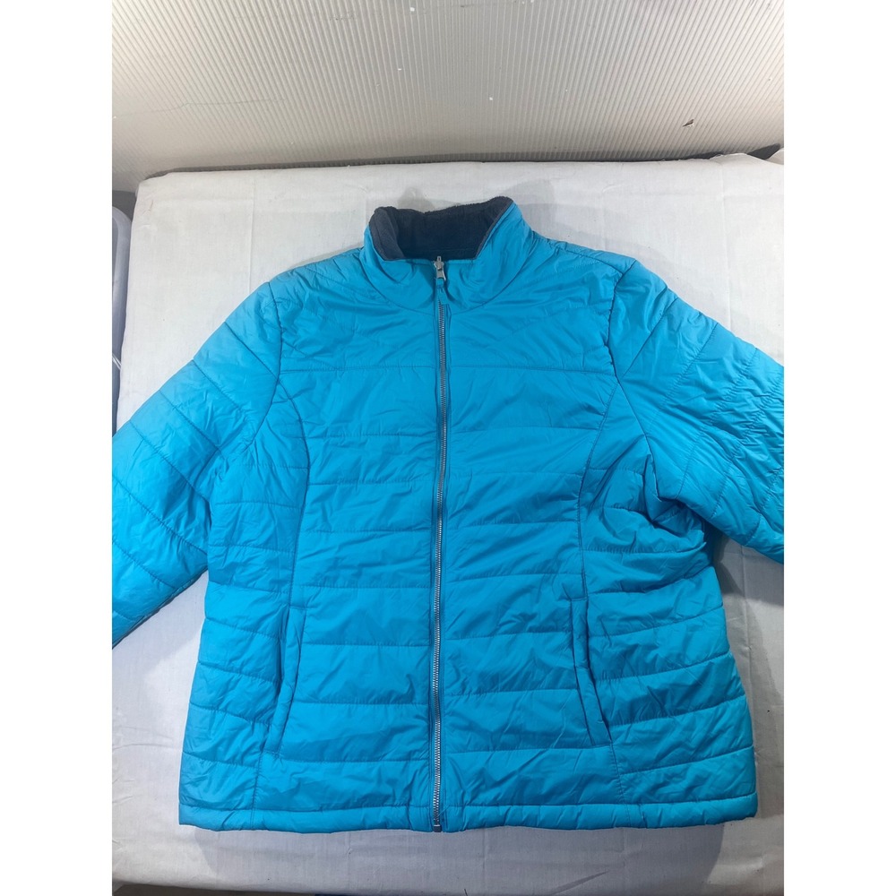 Below Zero Women's‎ Quilted Puffer Jacket Blue XL Faux Fur Lined Full Zip